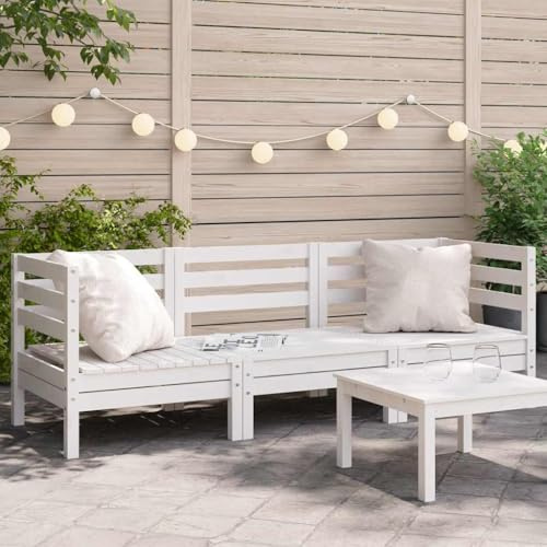 Hoopleep Gartensofa 3-Sitzer Weiß Massivholz Kiefer, 190,5 cm Outdoor Lounge Set für Terrasse, Balkon, Modulares Design, Robust