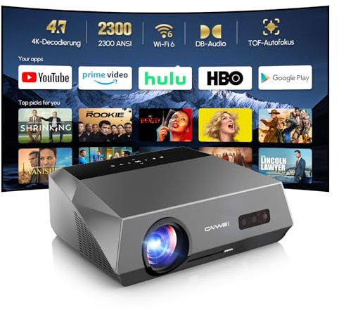Smart Beamer 4K Google TV Wlan Bluetooth, mit Dolby Audio, HDMI ARC 2.1, 2300ANSI, HDR10, MEMC, Ultra HD LED Tageslicht Projektor Heimkino Gaming Indoor Decke,Android Projector Wifi Zoom Autofokus USB