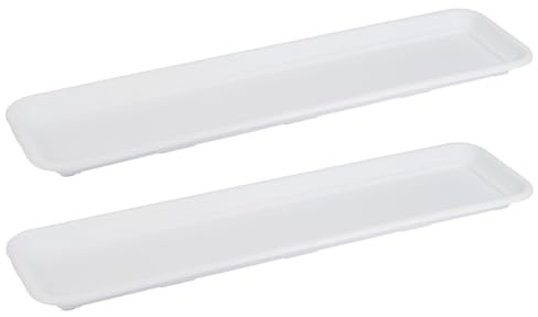 Tymar sottovaso per fioriera rettangolare, sottovaso per fiori 40 cm, set da 2, sottovaso per fioriera, vaso da fiori e fioriera_Natura (Bianco)