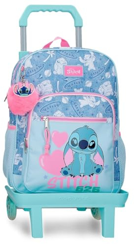 Joumma Disney Stitch Hearts Mochila con Carro 15 Azul 30x38x12 cms Poliéster 13,68L