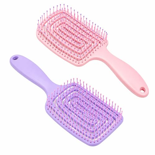 Confezione da 2 spazzole districanti per capelli, spazzola curva per capelli bagnati e asciutti, spazzola massaggiante anti-groviglio per capelli spessi, ricci e lisci, in plastica leggera, 22,5 cm x