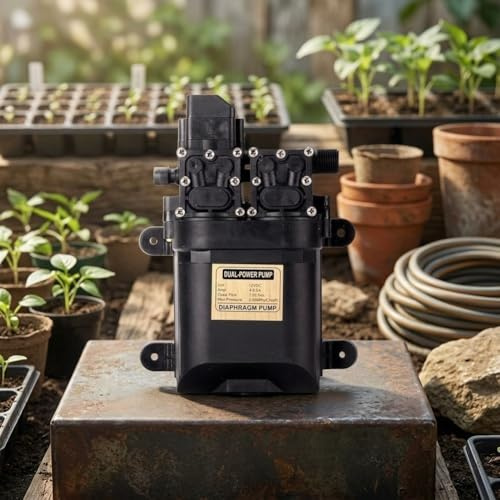 Vilgftyiet Smart 12 V Pompa Elettrica con Spegnimento Automatico per Irrigazione Giardino, Lavaggio Auto e Disinfestazione in Frutteto, Design ABS Compatto, Nero