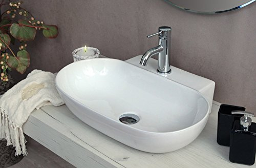 Yellowshop - Lavabo Da Appoggio O Sospeso Cm 57 x 40 Bacinella Lavandino Lavello In Ceramica Bianco Sanitari Bagno Design Moderno Modello Swing