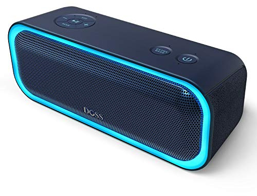 DOSS Enceinte Bluetooth, Haut Parleur Portable sans Fil avec Bass Puissantes, Étanche IPX6, Lumières Multicolores,Autonomie 20H, Double Appairage Stéréo, Bleu