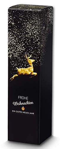 10 Stück/Set. Wein Flaschen Geschenkkarton 1er Schwarz & Gold Rentier zu Weihnachten