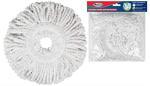 MAURY'S Wheel Mop Set Mocio Rotante Lavapavimenti con Panno Microfibra Secchio Strizzatore 360° e Manico Estendibile (MOP di Ricambio)