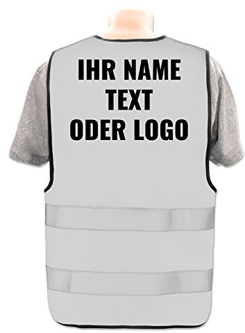 Warnweste selbst gestalten mit eigenem Aufdruck * Bedruckt mit Name Text Bild Logo Firma, Position & Druckart:Rücken/Standard-Druck, Farbe & Größe:Grau/Größe M/L