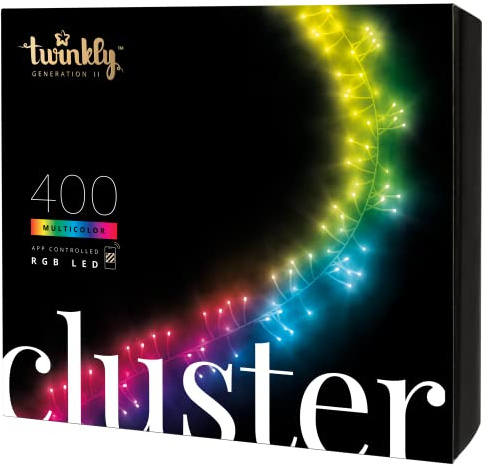 Twinkly Cluster 400 LED RGB, Dichte LED-Lichterkette, Smarte LEDs für Drinnen und Draußen, Kompatibel mit Alexa und Google Home, Gaming-Lichter, IP44, App-Steuerung, Schwarzes Kabel, 6m