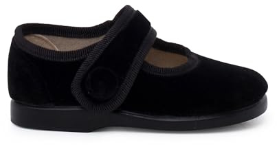 Pisamonas Merceditas De Terciopelo con Botón Cinta Adhesiva para Niñas Talla 23 Color Negro
