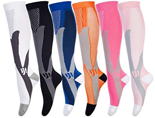 LEOSTEP Kompressionsstrümpfe für Damen und Herren (6 Paar) Stützstrümpfe Sprunggelenkschutz und Mittelfußstütze für Sport, Flug, Laufen, Reisen, Radsport, Schwangerschaft Krankenschwester 20-30 mmHg