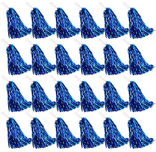 Hedume 24 Pack Cheerleading Pom Poms, Cheerleading Metallic Foil Pom Poms, Hand Flowers Cheerleader Pompoms for Team Spirit Sports Dance Cheering
