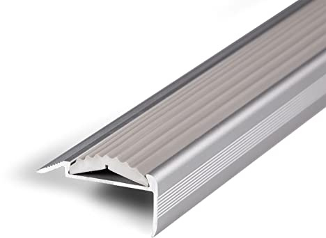 Floordirekt Treppenkantenprofil Alu - Bohren oder Kleben - Powergrip - Einzelgummi - grau 134 cm