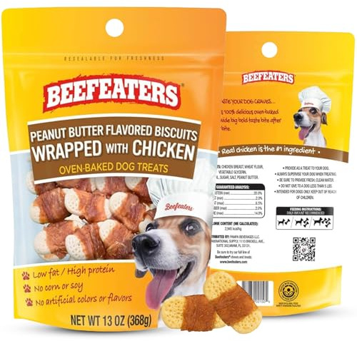 Beefeaters Peanut Butter Dog Biscuits with Real Chicken 13 oz - Oven-Baked, High-Protein, Low-Fat Treats for Small, Medium & Large Dogs – Ideal for Training, Dental Benefits, No Artificial Ingredient