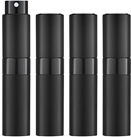 Lisapack Atomizer Parfym 8 ml sprayflaska för resor (4 st), tom påfyllningsbar colognedispenser, bärbar spruta för män och kvinnor (svart)