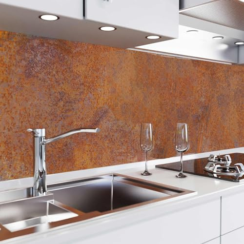 danario Küchenrückwand selbstklebend - Matt - Spritzschutz Küche - versteifte PET Folie - 0,4 mm - Rost - 60cm x 340cm
