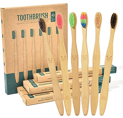 Eco Charcoal Bamboo Toothbrush 12pcs | Soft Medium Charcoal Bristles | Eco Organic Bamboo Toothbrush Plastic Free Packaging (12 pcs)