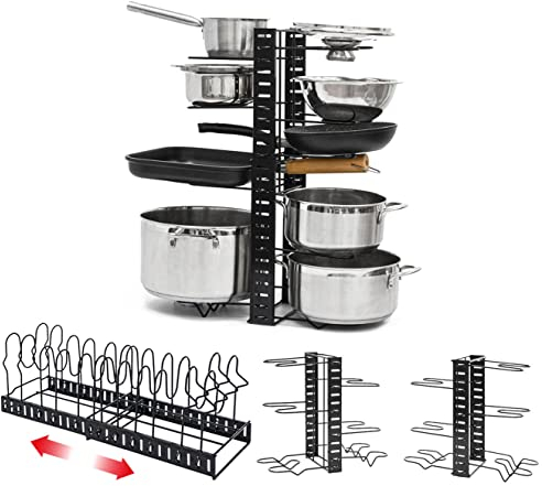 MAKLIK Teleskop Pfannen Regal mit 12 Ablagen - Deckel Organizer Küche Zubehör - Topf Organizer Schrank Schubladen Ordnungssystem Küchen Organizer Pfanne Trennwand Kochtopf Deckel Halterung Pot Rack
