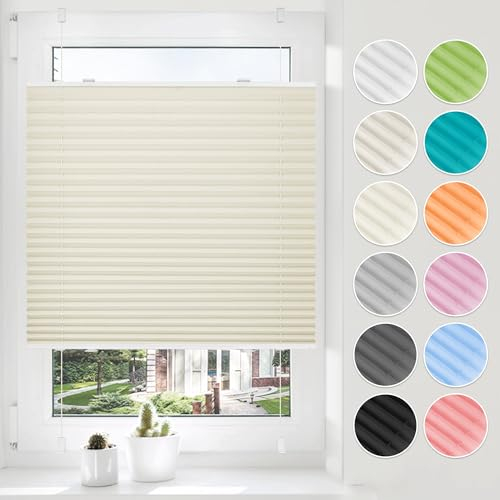 HOMEDEMO Plissee ohne Bohren Klemmfix, B90 x H80 cm Beige, Faltrollo Plisseerollo Jalousie für Tür & Fenster Blickdicht Sichtschutz Sonnenschutz Rollo