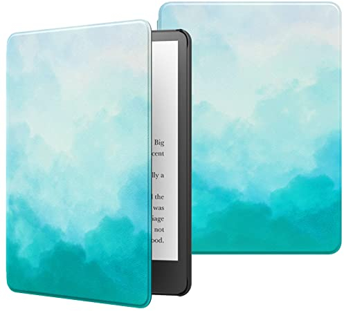 MoKo Hülle Kompatibel mit Kindle Paperwhite 11. Generation 2021, Dünn Lightweight Kunstleder Schutzhülle Smart Cover mit Auto Sleep/Wake für Kindle Paperwhite 6.8 Zoll, Signature Edition, Blau & Grün