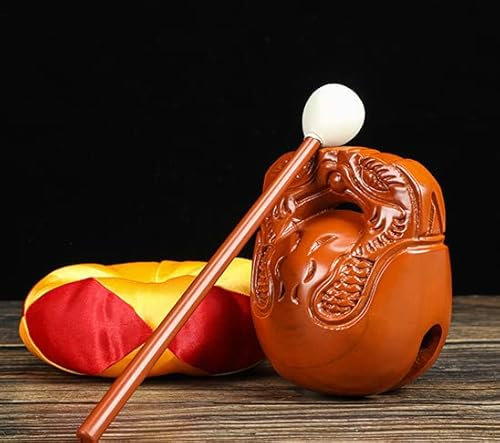 OTEHOO Tempelblock, Holzklöppel, Holzfisch - Percussionsinstrument, Buddhisten Kampferholz, Holzfisch, Zen Drum mit Matte, Natürliches Holz