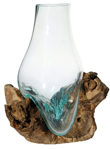 Wogeka - Glas-Vase auf Wurzel-Holz - (B-Ware) im modernen Style als Geschenk-Idee zur Dekoration Glas Hoch M