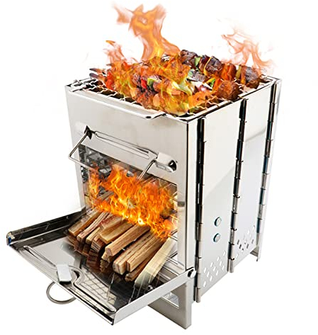 Camping Wood Stove Portable Stainless Steel Wood Burning Stove, Mini Multi Fuel Camp Stove With Storage Bag for Outdoor Cooking Traveling