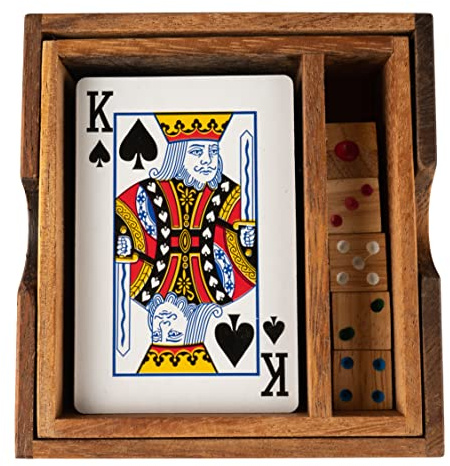 CCcollections Blackjack Card Game Set with 5 Dice | Luxury Playing Cards Deck in Handmade Wooden Package | Elegant Gift for Adults | Game Nights, After Dinner, or as Stylish Coffee Table Box