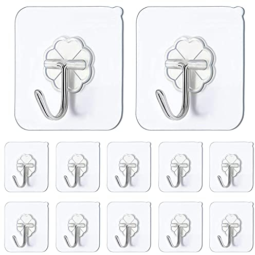 JelKen Self Adhesive Hooks,12 PCS Heavy Duty Door Wall Adhesive Hooks for Kitchen, Bathroom, Office, Closet, Hanging Coat Cloth Towel Key Decorations