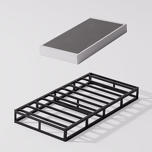Bedsnus Twin Size Box Spring and Cover Set, 5 Inch Low Profile Metal BoxSpring, Heavy Duty Structure Mattress Foundation, Noise Free, Non-Slip, Easy Assembly