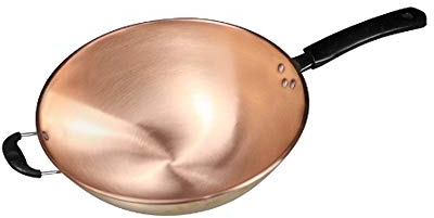 OQHAIR Cuivre Pur épaississement Manuel marmite frite Fond Rond Longue poignée Wok Soupe Casserole Casserole ménage sans fumée gaz Induction cuisinière