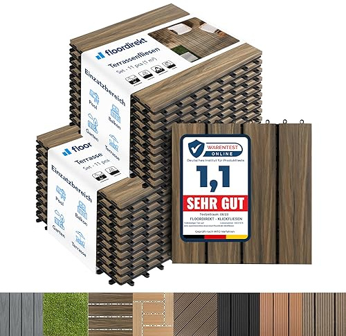 Floordirekt || Royal | Caillebotis Emboîtables | Qualité Supérieure Résistant aux intempéries | Idéales sol Extérieur, Terrasse, Balcon | 2m² | 30x30cm, Gaufrage