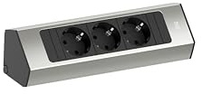 Bachmann Steckdosenleiste Casia 2, 3-Fach, 2m Kabel, Mehrfachsteckdose für Wand- und Eckmontage in Küche und Büro Edelstahl-Optik, 932.000 (mit Anti-Fingerprint Beschichtung)