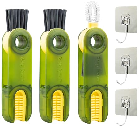 3 in 1 Multifunctional Cleaning Brush, Grand Kitchen 3 in 1 Cleaning Brush, Multi Functional Cleaning Brush, Cup Lid Cleaning Brush, Water Bottle Cleaning Tool, Lid Brush (3 Set Green)