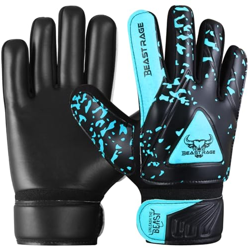 BEAST RAGE Goalkeeper Gloves for Kids Boys Youth,Soccer Goalie Gloves Kids,Double Wrist Support,Strong Grip,Padded Palm football gloves boys (Aqua, Size 4 suitable for 6 to 9 Years old)