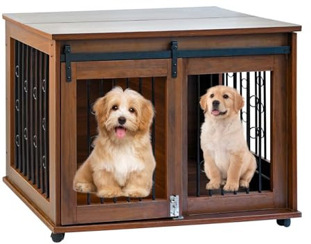 BAYTEWJX 2-in-1 Hundekäfig Nachttish Mit TischoberfläChe HundehüTte Vintage Hundehütte Indoor mit Holzoptik Tierkäfig mit abschließbarer Tür Multifunktional Hundehaus TV Schrank Tierkäfig.