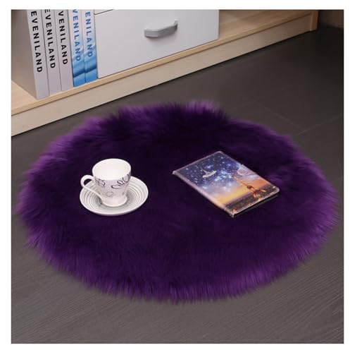 Hrlace Lammfell Schaffell Teppich Rund Kunstfell Teppich Waschbar Weich Fellteppich Flauschiger Longhair Stuhlauflage Nachahmung Wolle Bettvorleger Sofa Matte für Heimdekoration Lila 60 * 60cm