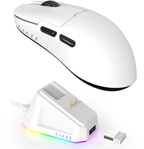 AJ159P SUPERLIGHT Wireless Gaming Mouse with RGB Magnetic Charging Dock, Dual mode 2.4G/USB - C Wired PC Gaming Mice, PAW3395 Sensor, 26000 DPI, 6 Programmable Button, 200Hrs Battery for PC/Mac-White