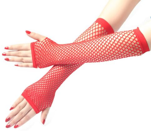 Elegance-go Paire de Gants résille longs, Gants Résilles Mitaines Longue Extensible Gant filet long （ rouge）