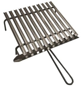 Graticola in acciaio inox, griglia per barbecue con sistema recupera grassi con piedini in ferro (40x35 cm)