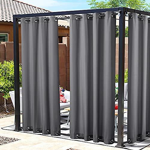 NICETOWN Terrassen-Vorhänge, wasserdicht, 2er-Set, winddicht, wärmeisoliert, Edelstahl, oben und unten, Ösen, Outdoor-Vorhänge halten Regen fern für Pavillon/Spielplatz, B 140 x L 244 cm
