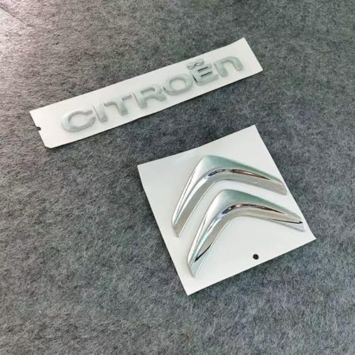 GWWXM Emblèmes Logo Voiture pour Citroen C4 Cactus,Avant Capot Autocollant Stickers Insigne Badge Decal Voiture 3D Métal Tuning Rechange Accessoires,Silver-Logo+Letters