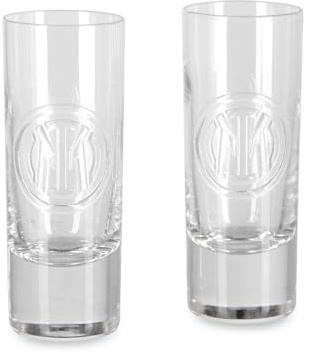 Inter Set 2 Bicchierini Shot in Vetro Trasparente, Base Spessa, Logo inciso in Rilievo, Prodotto Ufficiale Set Regalo Perfetto per i Tifosi Nerazzurri