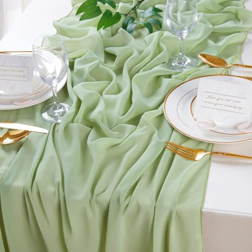 BrillShine Grün Chiffon Dünner Tischläufer 70x300 cm Käsetuch Tischläufer Tischdeko für Hochzeiten Outdoor Geburtstag Party Küchendekor