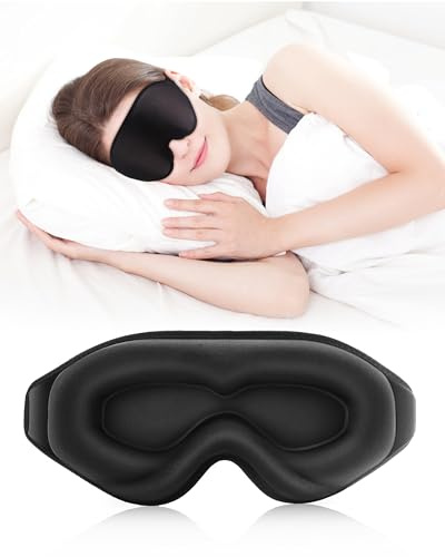 Schlafmaske aus Eisseide, 3D, schwarz, Schlafmaske für die Augen, lichtblockierend, Geschenk für Männer und Frauen, druckfreie Augenmaske für Nickerchen, Meditation