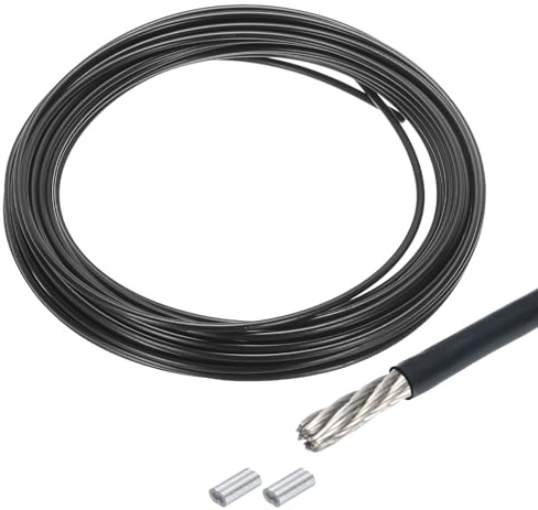 QUARKZMAN 10m Cable Inoxidable 304 2.5mm OD con Aluminio Mangas 2pcs Negro | de Acero Kit de Cuerda de Alambre Doble Orificio PVC Recubierto para Cuerda Tendedero, Suspensión, Planta