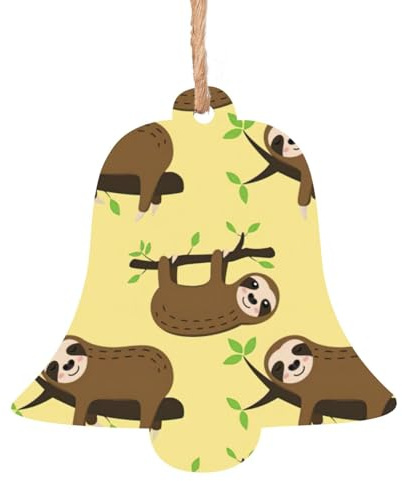 Simpatici bradipi su limoni gialli stampati, 6 pezzi, decorazione da appendere all'albero di Natale, in legno, stile vintage, divertente e carino