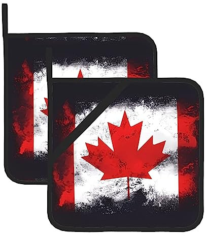 Set di 2 presine con bandiera canadese da 20,3 x 20,3 cm, multiuso, per la manipolazione sicura di padelle calde