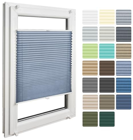 Home-Vision Premium Faltrollo Plissee ohne Bohren mit Klemmfix Lichtdurchlässig Rollo Leinenoptik Blickdicht Sonnenschutz Jalousie für Fenster & Tür (Melange Marineblau B35 x H150cm) Klemmträger