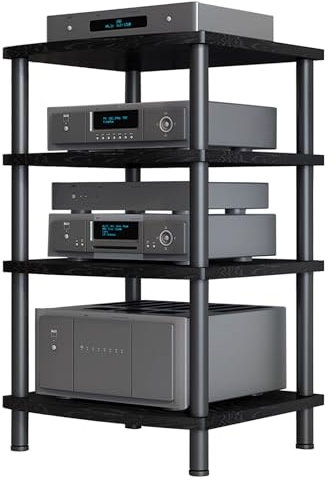 SGKOMN 2/3/4-Tier AV Media Stand Cabinet Floor-Standing Audio Rack Tower CD Player Stand Corner TV Stand Stereo Components Cabinet with Wooden Shelf for Home(A-4 Tier)
