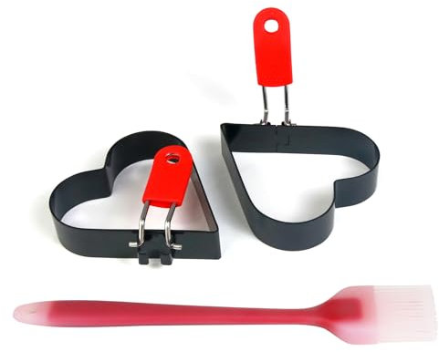 Non-Stick Egg Ring Mould Set, Black and Red, 2-Pack (2, Heart Shaped, 3.5 inch)